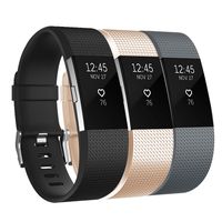 Keasy Bands Compatible with Fitbit Charge 2, Soft Adjustable Replacement Wristbands Strap for Charge 2, 3 Colors in 1 Pack (Black/Gray/Champaign, Large (6.7"-8.1"))