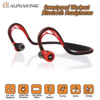 Alphasonik ASE300BT Bluetooth Headphones, V4.0 Wireless Sport Headphones, Sweatproof Running Headset with Built in Mic for Workout Exercise IPX5 SplashProof, Ergonomically Designed for Extra Comfort