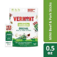 Vermont Smoke & Cure Mini Jerky Stick Go Pack, Beef & Pork, Antibiotic Free, Gluten Free, Original, Great Keto Snack, High in Protein, Low Sugar, 0.5oz Meat Sticks, 3oz Pack