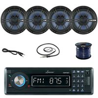 Marine 1-Din Bluetooth CD Receiver, 6.5" Marine Speakers (2-Pairs), Boss 45" Dipole Hide Away Antenna & Enrock Marine Grade 50' 16-Gauge SPKR Wire