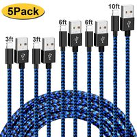 Longlidie iPhone Charger MFi Certified Lightning Cable, Durable Nylon Braided 5 Pack Fast USB Charging Syncing Cable Cord Compatible with iPhone X/Max/11/8/7/6/6S/5/5S/SE/Plus/iPad More - Black Blue