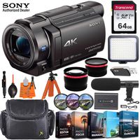 Sony FDR-AX33 4K Ultra HD Video Recording Handycam Camcorder + Vlogging Pro Bundle incl. Video Light, 64GB Memory, Microphone, Wide-Angle & Telephoto Lens, Editing S/W & More