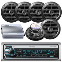 Kenwood Bluetooth CD MP3 USB AUX AM/FM Radio Marine Boat Stereo 6 X 6.5 Dual Cone Marine Speakers 4 Ch Waterproof 400 Watt Amplifier