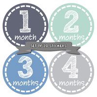 Months in Motion Baby Monthly Stickers - Baby Milestone Stickers - Newborn Boy Stickers - Month Stickers for Baby Boy - Baby Boy Stickers - Newborn Monthly Milestone Stickers - Set of 20