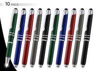 3-in-1 Multi-Function Metal Pen Stylus Capacitive Pen for Touchscreen Devices Tablets,iPads,iPhones,with LED Night Writer Dark Writing Flashlight,Ballpoint Pen (10 Pack,Red+Black+Blue+Green+Gunmetal)