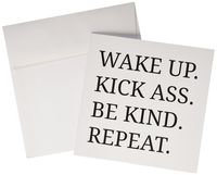 3dRose Wake Up Kick Ass Be Kind Repeat 6 x 6 Inches Greeting Cards, Set of 6 (gc_201904_1)