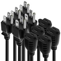 GearIT AZ-PC-EXT-16AWG-BK-6FT-5PK 16 AWG AC Outlet Saver-3 Prong SJT 16/3C 5-15P to NEMA 5-15R (13A/125V) Power Extension Cord Cable, 6 Feet (5-Pack), 6 Feet (5-Pack)