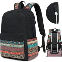 Canvas Travel Laptop Backpacks Womens College Backpack School Bag 15 inch USB Daypack Outdoor With Trolley Case Slot (Black-0062)