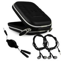 SumacLife 2 Pack Earbud Headphones Set with Retractable Headphone Splitter and Zippered Travel Case Bundle Wired Headset for Android Phones (Universal) - Jet Black