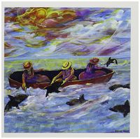 3dRose Paddling with Dolphins - Greeting Cards, 6 x 6 inches, set of 6 (gc_66358_1)