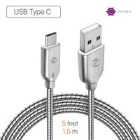 ZECEEN Metal USB-A to USB-C Cable - Fast Charging & Data Transfer Cord (5 ft) - Almost Unbreakable - Bending & Weather Resistant - Compatible with any TYPE C Supported Devices