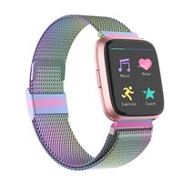 POY Compatible for Fitbit Versa Bands, Replacement for Stainless Steel Mesh Fitbit Versa Lite Bands Metal Strap with Strong Magnet Lock Wristbands for Women Men Colorful Large