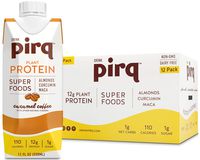 Pirq, Vegan Protein Shake, Turmeric Curcumin, Maca, Plant-Based Protein Drink, Gluten-Free, Dairy-Free, Soy-Free, Non-GMO, Vegetarian, Kosher, Keto, Low Carb, Low Calorie (Caramel Coffee, 12 Pack)