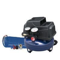 Air Compressor, 1 Gallon, Pancake, Oilless Pump, 110 PSI w/ Recoil Air Hose & Inflation Kit (Campbell Hausfeld FP2028)