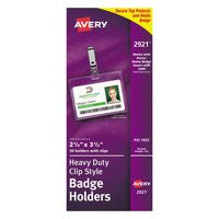 Avery AVE2921 Clear Heavy-Duty Clip Style Landscape Badge Holders, 2-1/4" x 3-1/2", Box of 50 (2921)