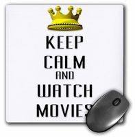 3dRose LLC 8 x 8 x 0.25 Inches Mouse Pad, Gold Crown Keep Calm and Watch Movies (mp_120910_1)