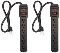 AmazonBasics 6-Outlet Surge Protector Power Strip 2-Pack, 200 Joule - Black (Renewed)