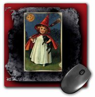 3dRose LLC 8 x 8 x 0.25 Inches Vintage Halloween Witch Girl and Black Cat Mouse Pad (mp_6195_1)