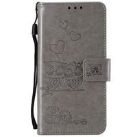 Lomogo Embossed Owl [Huawei Mate 20 Lite] Case Leather Wallet Case with Kickstand Card Holder Shockproof Flip Case Cover for Huawei Mate 20 Lite - LOHHA100559 Grey