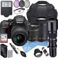 Nikon D5600 W/AF-P DX NIKKOR 18-55mm f/3.5-5.6G VR + Nikon AF-P DX NIKKOR 70-300mm f/4.5-6.3G ED Lens + 500mm Telephoto Zoom Lens + Accessory Bundle (21pc Bundle)
