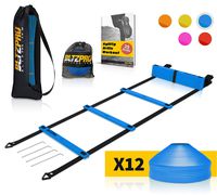 Bltzpro Football and Soccer Training Equipment - Cones & Agility Ladder Speed Practice kit for Kids and Coaches - Conditioning and Footwork Workout Gear - Includes 2 Bags & 24 Agility Drills eBook