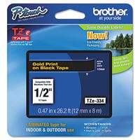 Brother 1/2 Inch x 26.2 Feet Gold on Black for P-Touch (TZ-334)
