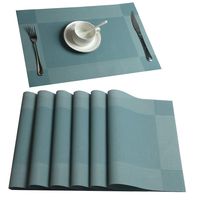 U'Artlines Placemat, Crossweave Blue Woven Vinyl Non-Slip Insulation Placemat Washable Table Mats Set of 6