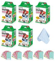 Fujifilm Instax Mini Instant Film Twin Pack (White) with Tangible Creation Microfiber Cleaning Cloth & Assorted Colorful Decoration Stickers for Fujifilm Mini 8 & Mini 9 Cameras (100 Film Sheets)