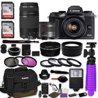 Canon EOS M5 Mirrorless Digital Camera (Black) Bundle w/Canon EF-M 15-45mm is STM & EF 75-300mm f/4-5.6 III Lenses + Auto (EF/EF-S to EF-M) Mount Adapter + Canon Water Resistant Case + Accessories