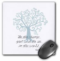3dRose LLC 8 x 8 x 0.25 Inches Mouse Pad, Be The Change You Wish to See Blue Tree Gandhi Quote (mp_164656_1)
