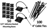3/4" Adhesive Backed Mounting Bases with 4" Cable Ties - Black