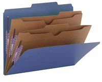Smead Pressboard Classification File Folder with SafeSHIELD Fasteners, 2 Pocket Dividers, 2" Expansion, Letter Size, Dark Blue, 10 per Box (14077)