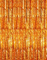 GOER 3.2 ft x 9.8 ft Metallic Tinsel Foil Fringe Curtains for Party Photo Backdrop Wedding Decor (2 Packs,Orange)