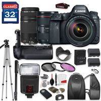 Canon EOS 6D Mark II DSLR Camera with Canon EF 24-105mm f/4L is II USM Lens & Canon EF 75-300mm f/4-5.6 III Lens, TTL Flash, Tripod, Mono-Pod, Battery Grip + Professional Accessory Bundle