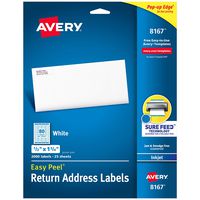 Avery Return Address Labels with Sure Feed for Inkjet Printers, 0.5" x 1.75", 2,000 Labels, Permanent Adhesive (8167)