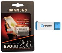 Samsung Evo Plus 256GB MicroSD Memory Card Works with GoPro Hero 8 Black (Hero8), Max 360 Camera UHS-I, U1, Speed Class 10, SDXC (MB-MC256G) with 1 Everything But Stromboli (TM) 3.0 Micro Card Reader