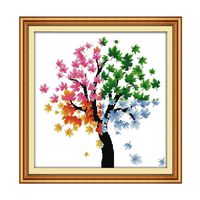 Counted Cross Stitch Kits 21x21 inch Holiday Gift Easy Cross-Stitching NO Pattern for Home Decor, 14CT White Fabric Embroidery Crafts Needlepoint Kit Four Season of Life