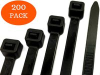 Zip Ties Heavy Duty 8 inch, Plastic Cable Ties Black/White with 100% UV Stabilized Nylon 6/6, with Strong 50 Lb Tensile Strength. Use it in Indoor and Outdoor Applications (Set 200 pcs)