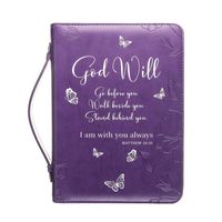 Bible Cover | Book Case/Cover in Purple with Butterflies | Fits Bibles and Books Up to 9 x 6.5 x 1.5 inches | Blessed | Perfect Christian Gift for Women and Girls | Faux PU Leather | Small Size
