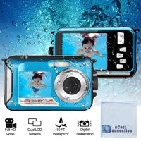 Acuvar 24MP Megapixel Waterproof Dual Screen Full HD 1080P Digital Camera for Under Water Photo and Video Recording for Selfies with LED Flash Light (Blue)