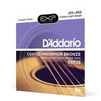 D'Addario EXP26 Coated Phosphor Bronze Acoustic Guitar Strings, Light, 11-52 - Offers a Warm, Bright and Well-Balanced Acoustic Tone and 4x Longer Life - With NY Steel for Strength and Pitch Stability