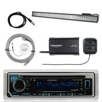 Kenwood Single DIN Bluetooth in-Dash CD AM/FM Marine Stereo Receiver, SiriusXM Satellite Radio Tuner, Shakespeare Galaxy Antenna, Pyle 234W 36 LED Marine Light Bar, Enrock Marine Antenna
