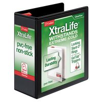 Cardinal XtraLife 3-Ring Binder, 4", Locking Slant-D Rings, ClearVue Presentation Binder, Holds 890 Sheets, PVC-Free, Black (26341)