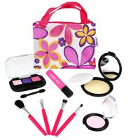 Click N' Play Pretend Play Cosmetic and Makeup Set with Floral Tote Bag