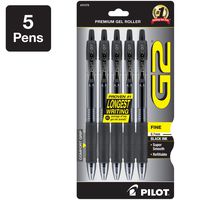 PILOT G2 Premium Refillable & Retractable Rolling Ball Gel Pens, Fine Point, Black Ink, 5-Pack (31078)