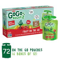 GoGo squeeZ Applesauce on the Go, Apple Strawberry, 3.2 Ounce (72 Pouches), Gluten Free, Vegan Friendly, Healthy Snacks, Unsweetened Applesauce, Recloseable, BPA Free Pouches