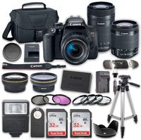 Canon EOS Rebel T7i DSLR Camera Bundle with Canon EF-S 18-55mm f/4-5.6 IS STM Lens + Canon EF-S 55-250mm f/4-5.6 IS STM Lens + 2pc SanDisk 32GB Memory Cards + Accessory Kit