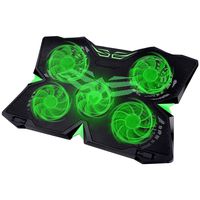 Adjustable Mount Stand Height Angle Laptop Cooler with 5 Quiet Fans for 12-17.3 Inch Laptop, Cooler Pad with Green 5 LED Lights, Dual 2 USB 2.0 Ports Laptop Cooling Pad (5 Fans)