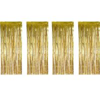 Sumind 4 Pack Foil Curtains Metallic Fringe Curtains Shimmer Curtain for Birthday Wedding Party Christmas Decorations (Gold)
