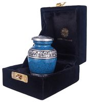 Adera Dreams Small Urn for Human Ashes Keepsake - Set of 1 Blue Devotion Mini Cremation Urn - Memorial Ashes Urn with Case, Velvet Pouch and Funnel - Miniature Burial Funeral Urn for Sharing Ash